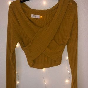 Off the shoulder mustard crop sweater